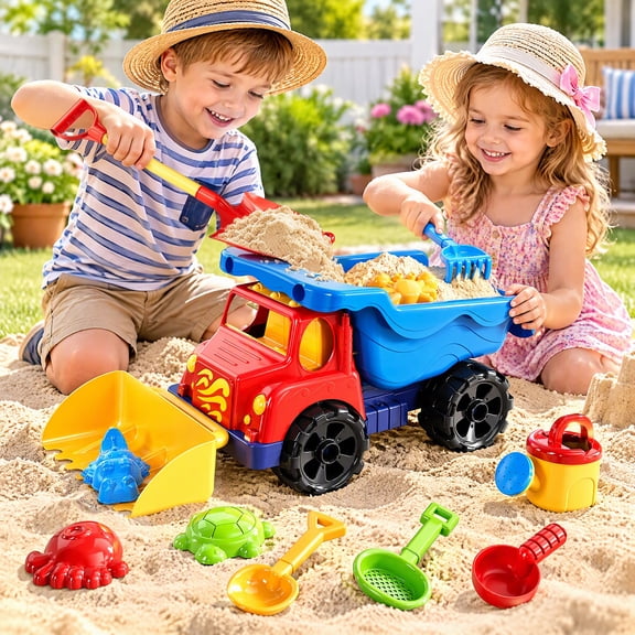 Lucky Doug Sand Truck Toys for Kids Ages 3-6-8, 2 in 1 Dump Truck, Bulldozer Toys Sand Truck for Toddlers - Outdoor Toys, Sand Toys, Beach Toys for 3-6 Years Old Boy