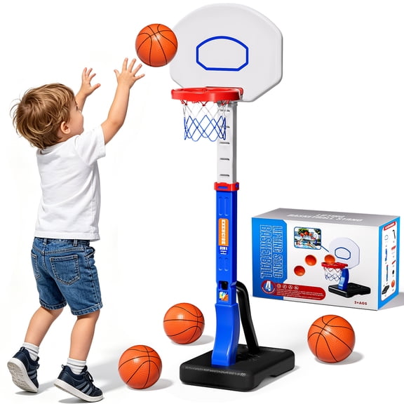 Lucky Doug Toddlers Baketball Hoop for Kids Ages 3-6-8, Adjustable Basketball Hoop Indoor Outdoor Gifts for 3 4 5 6-8 Years Old Boys