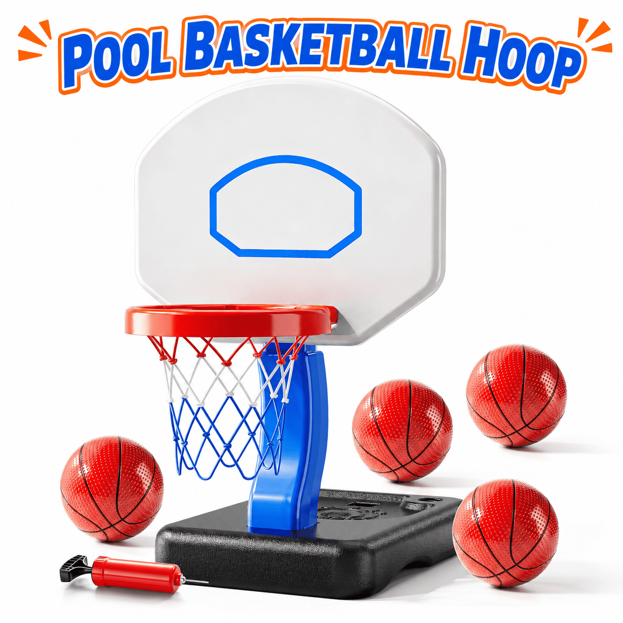Lucky Doug Pool Basketball Hoop for All Age, Adjustable Water Basketball Hoop with 4 Balls & Pump, Indoor Outdoor Toddler Basketball Goal for Ages 3+, Poolside Basketball Game Indoor Outoor