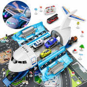 Lucky Doug Plane Toys for Toddlers Ages 1-6, Toddlers Airplane Playset with 10 Cars Toys, Light & Sound, Toys for 3-6 Years Old Boys Gifts