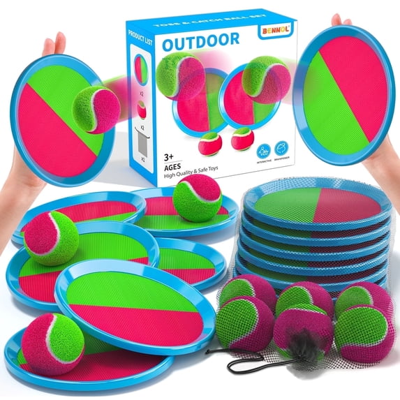 Lucky Doug Toss and Catch Ball Toys, Sticky Velcro Ball Toys - Outdoor Play Games, Beach Toys, Camping Games, Beach Game Set Sports Game Set for Ages 3+
