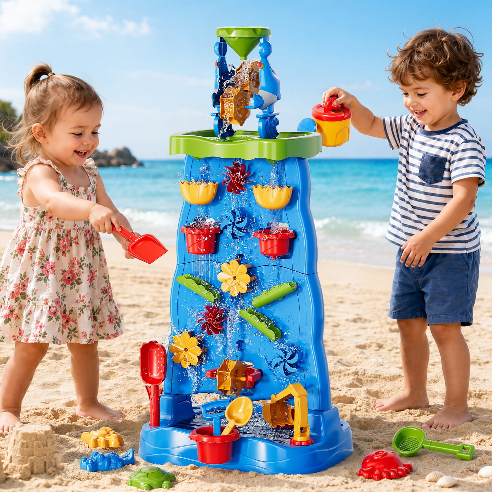 Lucky Doug Water Table for Toddlers 1-3 3-5, 2-Sided Water Wall for Kids Water Play Table Outdoor Toys Summer Outsides Activity for Toddlers Age 2-6