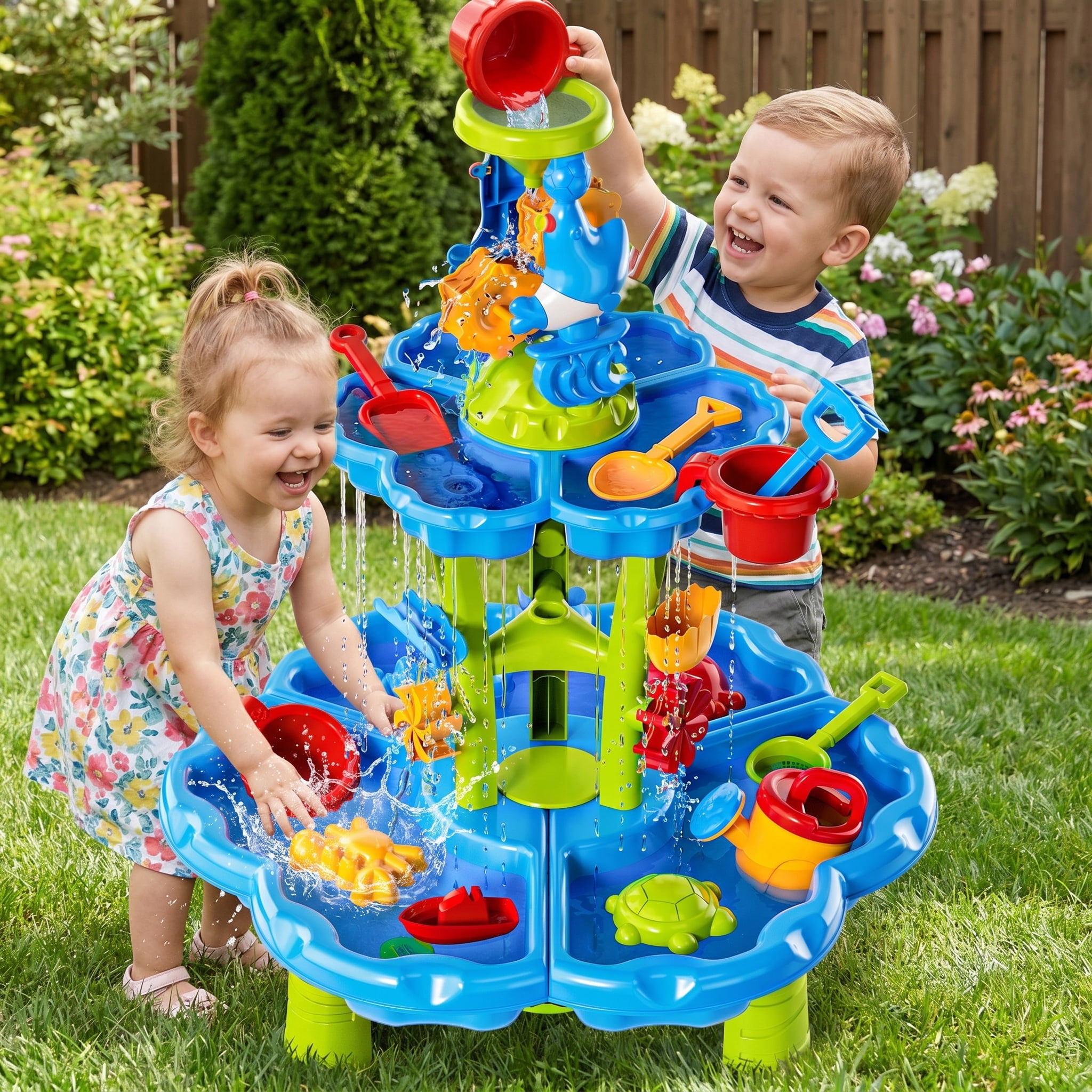 Lucky Doug Water Table for Toddlers 2 3 4 5, 2-Tier Sand Beach