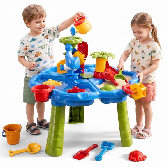 Lucky Doug Sand and Water Table for Toddlers 1-3-6, Toddlers Outdoor Toys Water Table for Kids Ages 18 Month+, Kids Outdoor Toys Water Play