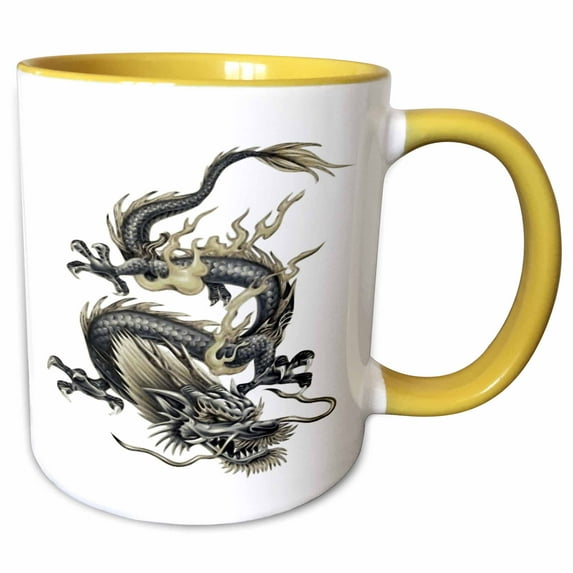 3drose, Lucky Dragon - Dragon, Chinese Dragon, Year of the Dragon, Chinese New Year, Gift Idea, Fathers Day, 11oz Two-tone Yellow Mug