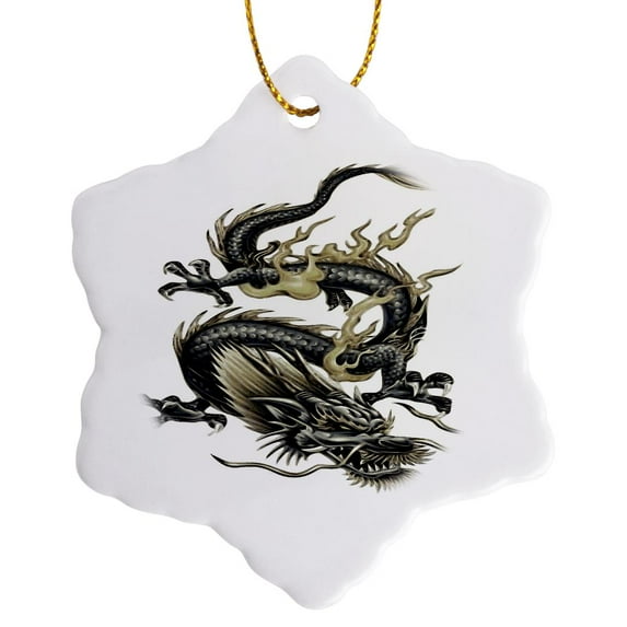3drose, Lucky Dragon - Dragon, Chinese Dragon, Year of the Dragon, Chinese New Year, Gift Idea, Fathers Day, 3 inch Snowflake Porcelain Ornament