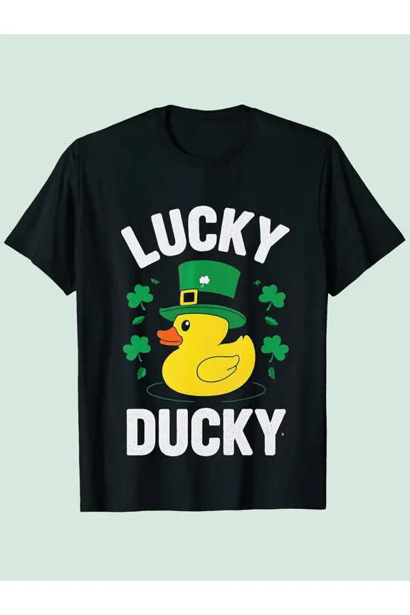 Lucky Duck Leprechaun Hat Graphic Unisex Short Sleeve St Patrick's Tee
