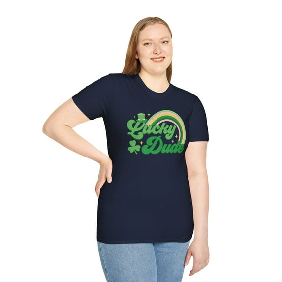 Lucky Dude, Gildan Unisex Softstyle T-Shirt, St Patricks Graphic Tee, S-3XL