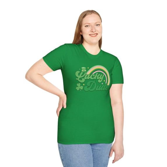 Lucky Dude, Gildan Unisex Softstyle T-Shirt, St Patricks Graphic Tee, S-3XL
