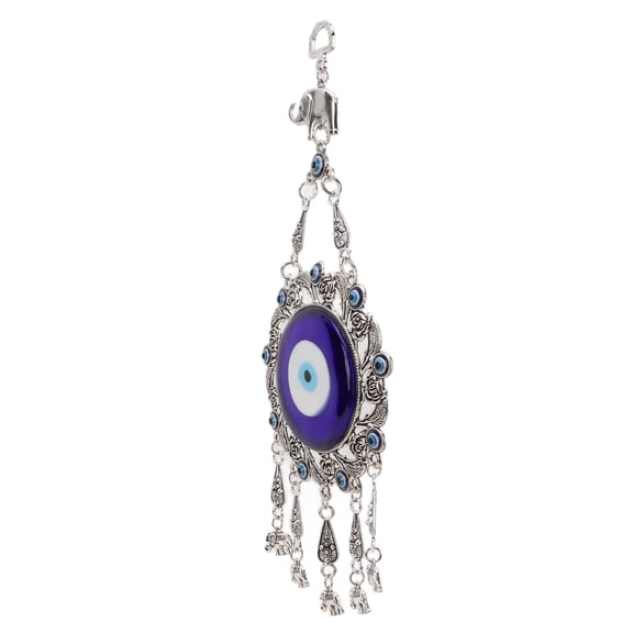 Lucky Elephant Blue Eye Wall Hanging Ornament Turkish Evil Eye Unique Pendant Hollow Flowers Glass Wall Sculpture Protection Charm Amulet for Living Room Decor, 11x10 Inches / 27.9x25.4 cm