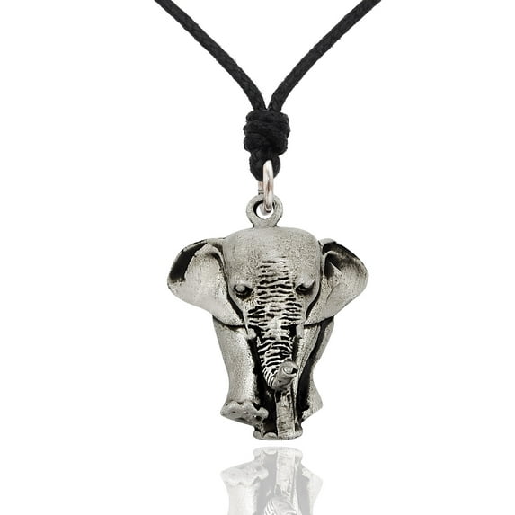 Lucky Elephant Handmade Silver Pewter Necklace Pendant Jewelry With Cotton Cord