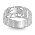 thumbnail image 1 of Lucky Elephant Simulated Ruby Cubic Zirconia Ring Sterling Silver 925 Size 6, 1 of 3