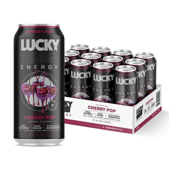 Lucky Energy Drink, Cherry Pop, 16oz Cans (12-Pack)