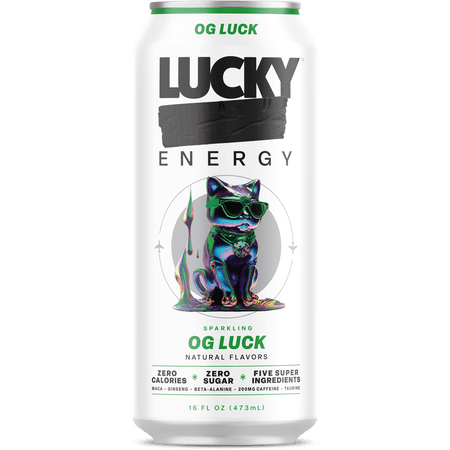 Lucky Energy Sugar Free Energy Drinks 16 fl oz Can, OG Luck with Maca, Ginseng, Taurine, Beta-Alanine, 200mg Caffeine, Zero Calories
