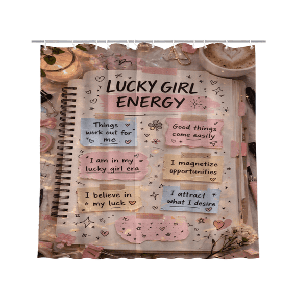 Lucky Energy Positive Affirmations Waterproof Polyester Shower Curtain 72 x 72 Inch