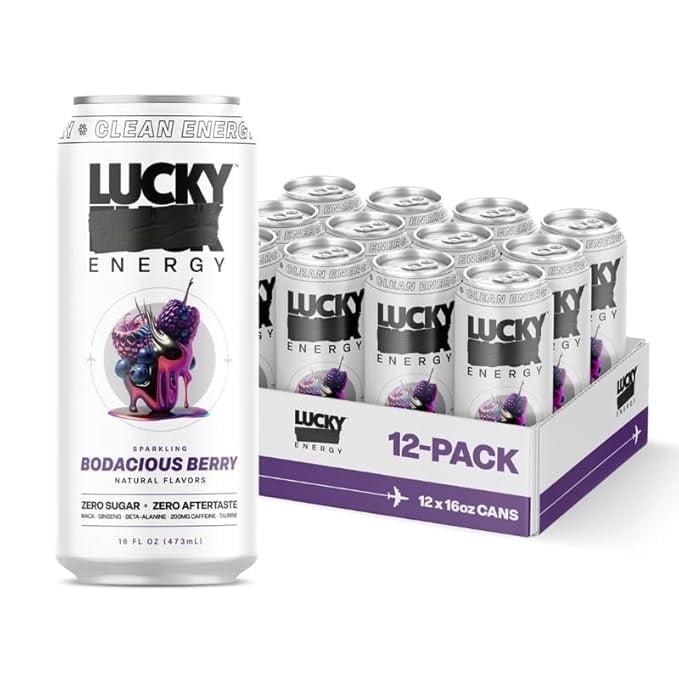 Lucky Energy Drink, Sugar Free, Bodacious Berry, 16 fl oz Cans, 12