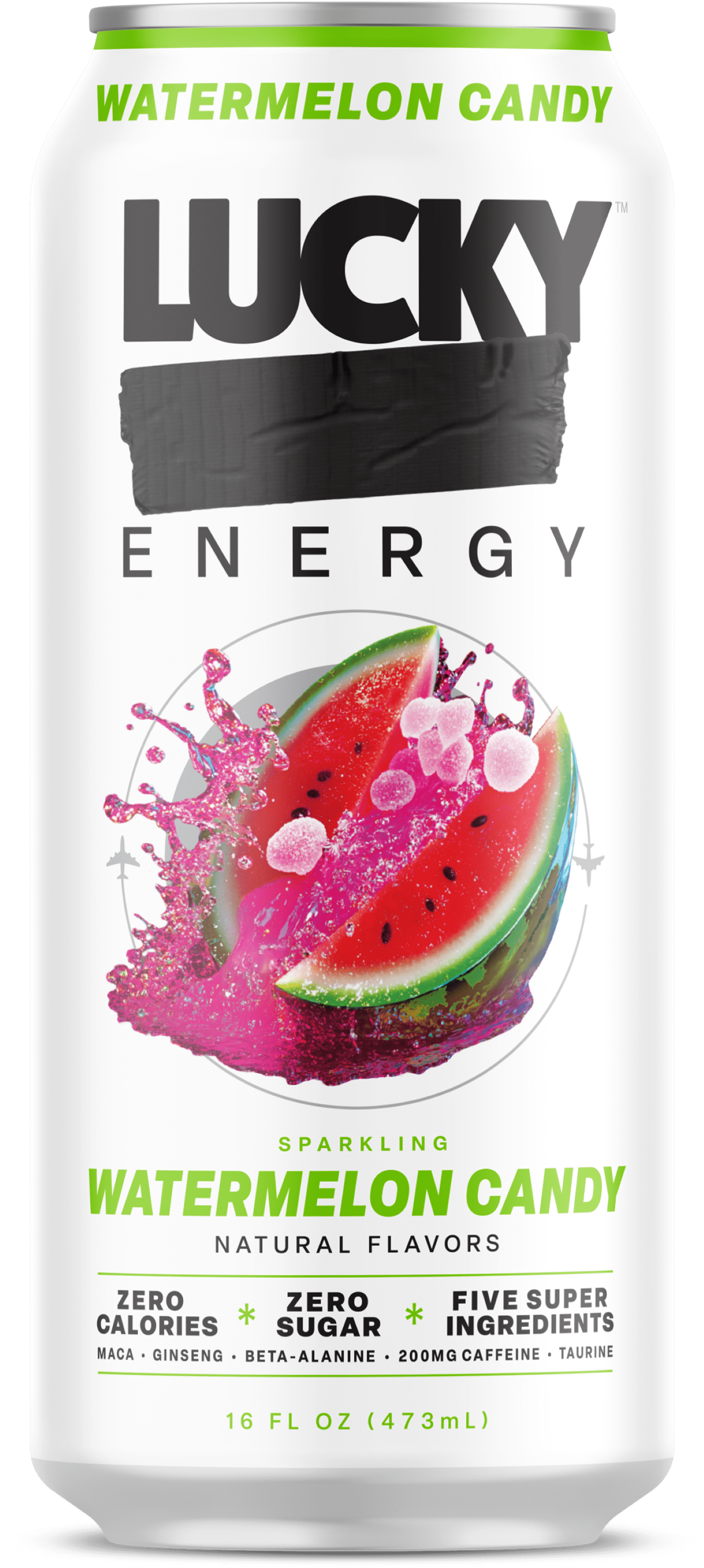 Lucky Energy Sugar Free Energy Drinks 16 fl oz Can, Watermelon Candy with Maca, Ginseng, Taurine, Beta-Alanine, 200mg Caffeine, Zero Calories