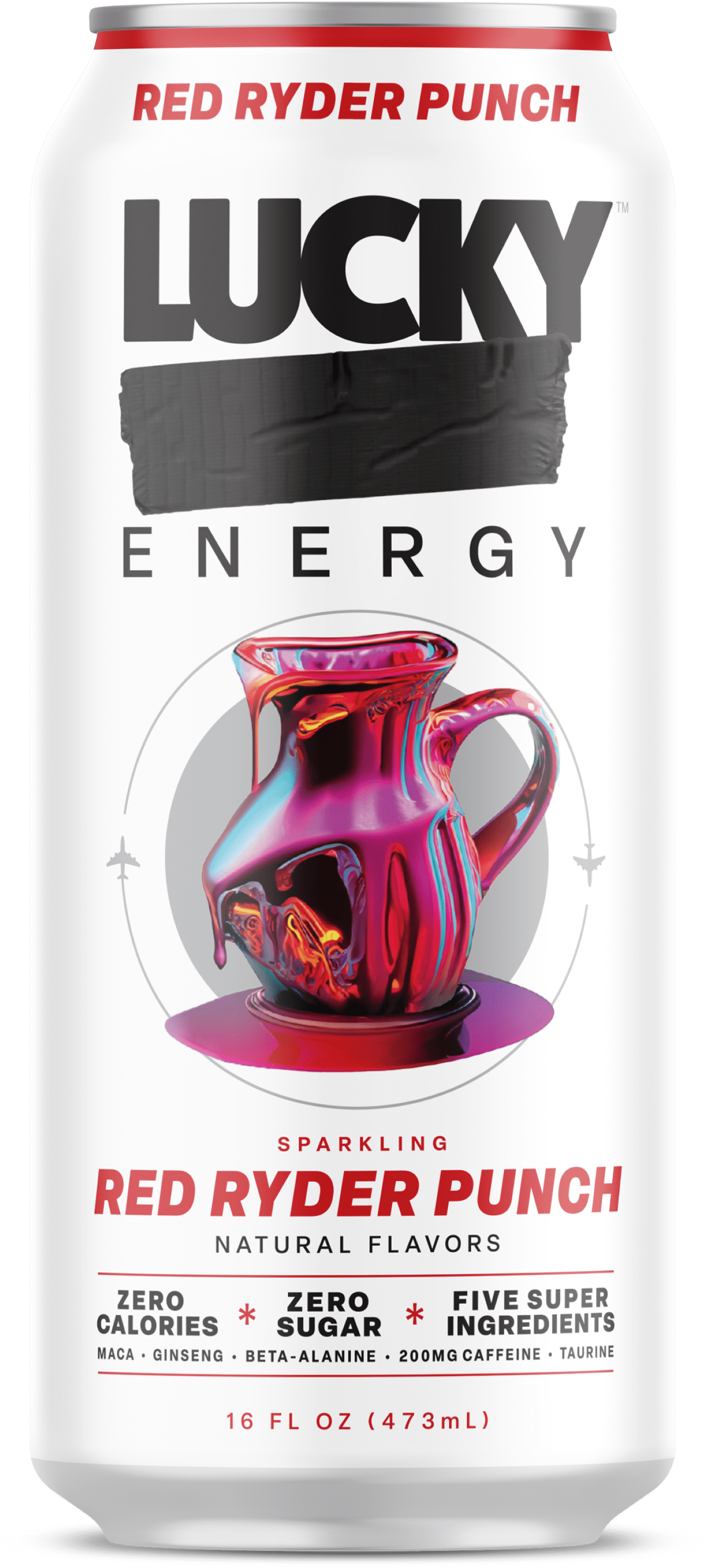 Lucky Energy Sugar Free Energy Drinks 16 fl oz Can, Red Ryder Punch with Maca, Ginseng, Taurine, Beta-Alanine, 200mg Caffeine, Zero Calories