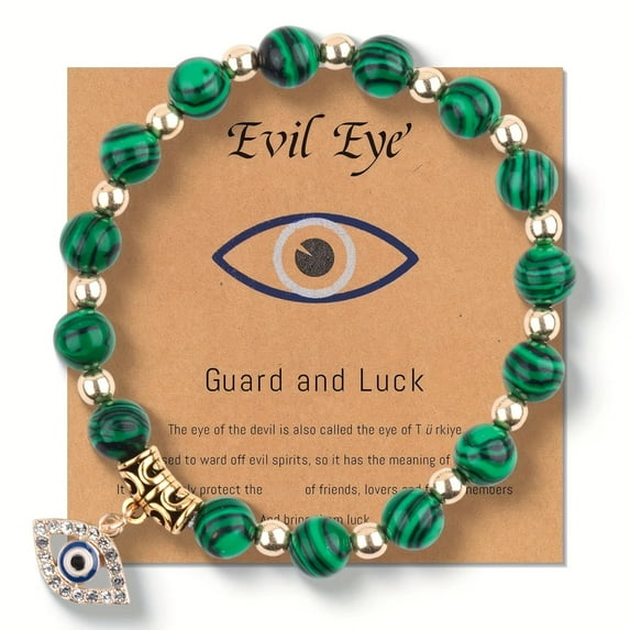 Lucky Evil Eye Amulet Jewelry for Men and Women, Unisex Bohemian Beaded Bracelet (with Evil Eye Charm and Card).