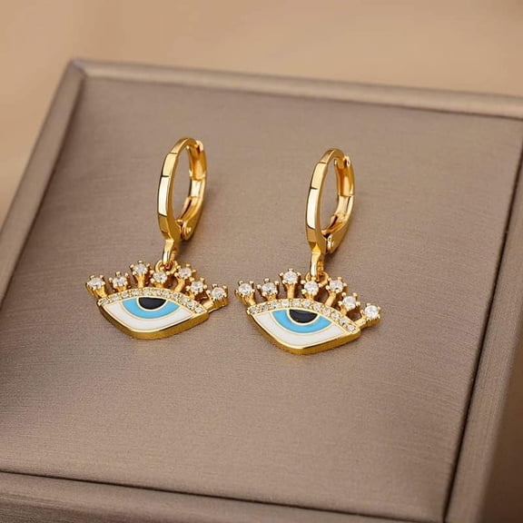 Lucky Evil Eye Earrings for Women,Turkish Blue Lucky Eyes Drop Earrings,Gold Color