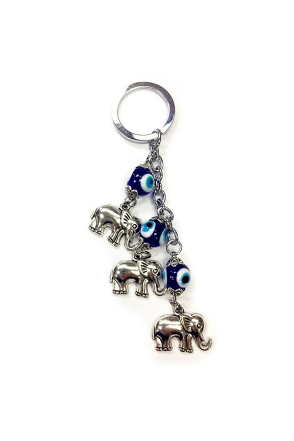 Lucky Evil Eye Elephant Keychain Blue Car Keys Blessing Protection Charm Wall