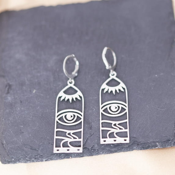 Lucky Evil Eye Sun Geometric Hoop Earrings for Women Stainless Steel Fashion Couple Aesthetic Jewelry Gifts Pendientes