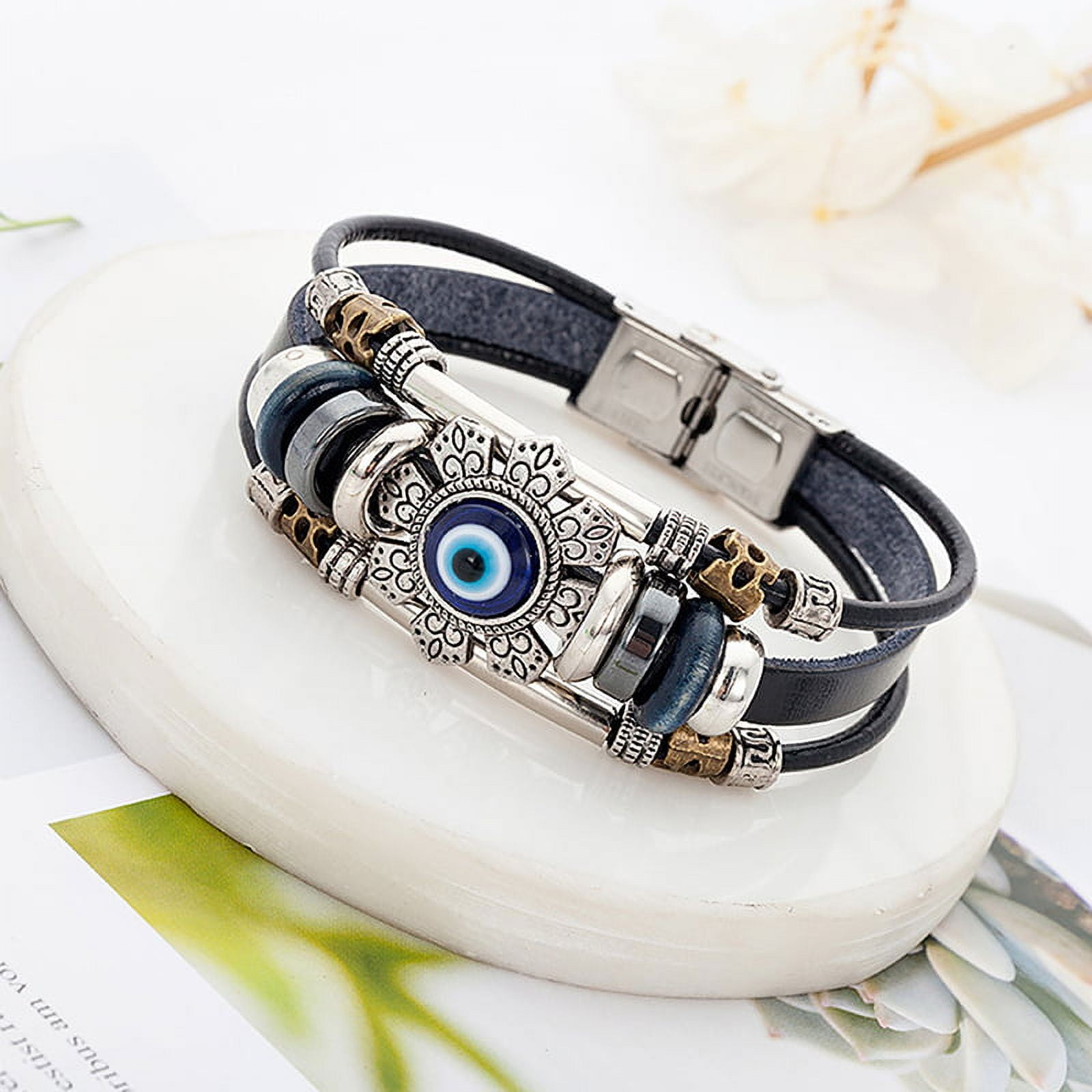 Lucky Eye Turkish Evil Eye Bracelets Punk Multilayer Leather
