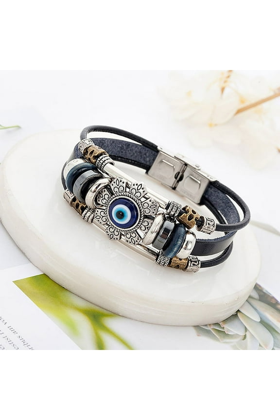 Lucky Eye Turkish Evil Eye Bracelets Punk Multilayer Leather Handmade Bracelet