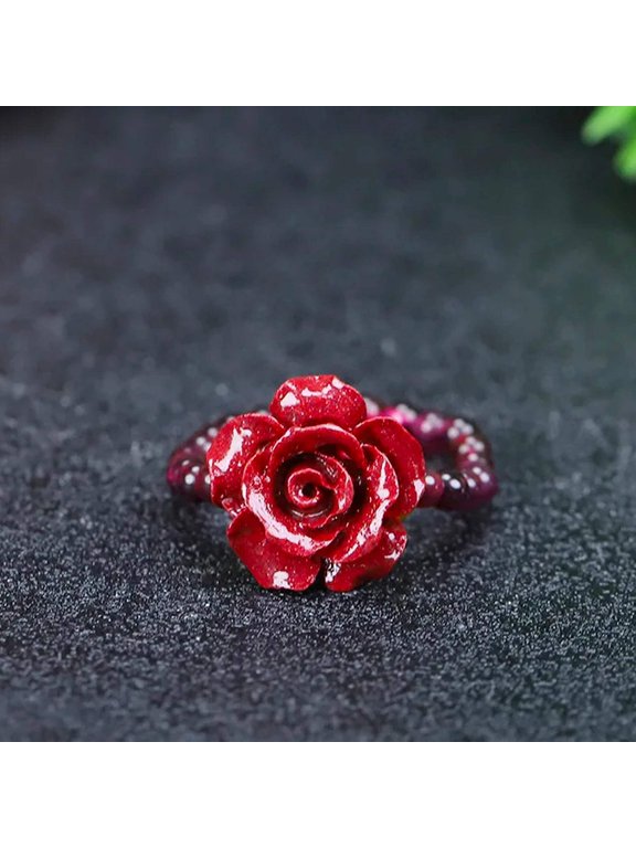 Lucky Feng Shui Natural Cinnabar Rose Ring