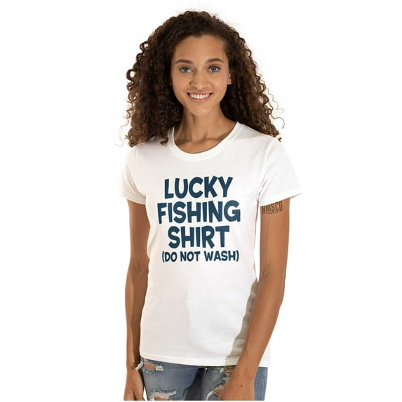 Lucky Fishing Shirt Cute Funny Fisher Womens Fitted Plus Size Graphic Tee Brisco Brands 2X