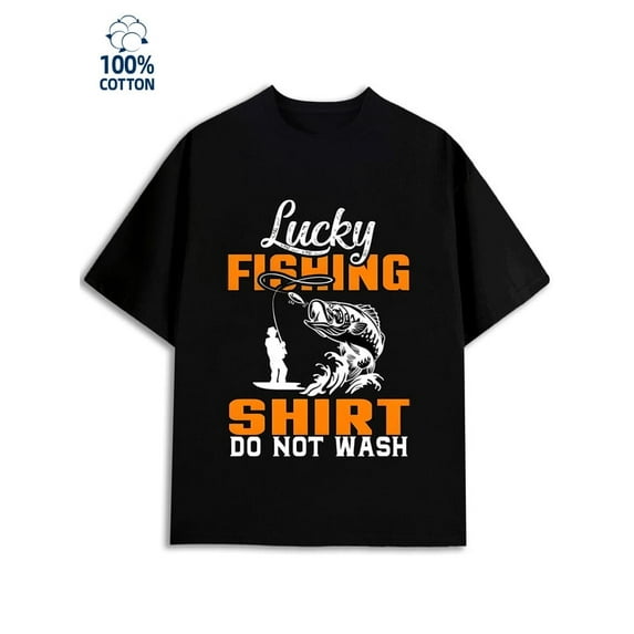 Greenink Lucky Fishing mens 180G Cotton black Funny Unisex Shirt Short Sleeve tshirts Fashion Unisex Shirt Cotton tshirts Vintage Unisex Shirt Short Sleeve tshirts Funn