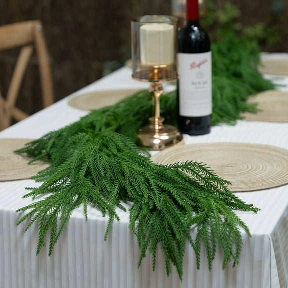 Lucky Flower 2PCS 6FT Artificial Norfolk Pine Garland, Green Artificial Christmas Decor