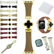 Lucky Flower Leather Strap For Apple Watch Ultra/SE/9/8/7/6/5/4/3/2/1, Appleband Four-Leaf Clover Designer Slim Leather Bands, Magnetic Buckle Replacement Thin Strap for Iwatch Series 49-38mm