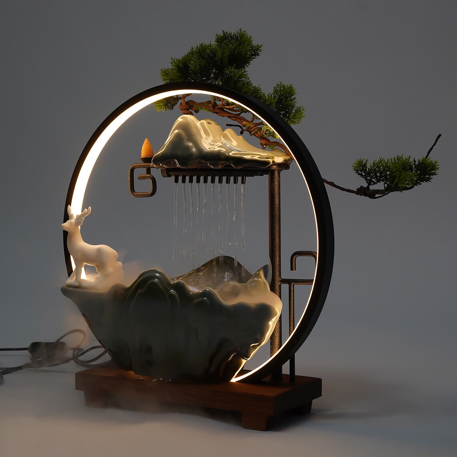 Lucky Flowing Water Ceramics Feng Shui Ornaments Tabletop Waterfall Fountain Indoor Water Fountain with Mist