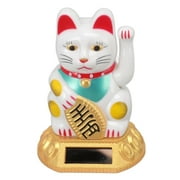 Lucky Fortune Cat, Good Luck Gold Waving Cat, Chinese Lucky Cat Decoration, Waving Arm Solar Light Induction Statue Figurine For Home and Car Feng Shui Decoration White