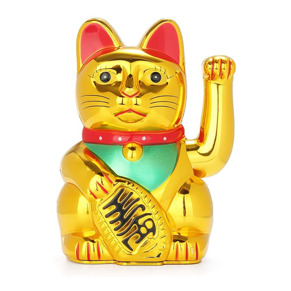 Lucky Fortunes Cat Japanese Gold Lucky Cat with Waving Arm Battery