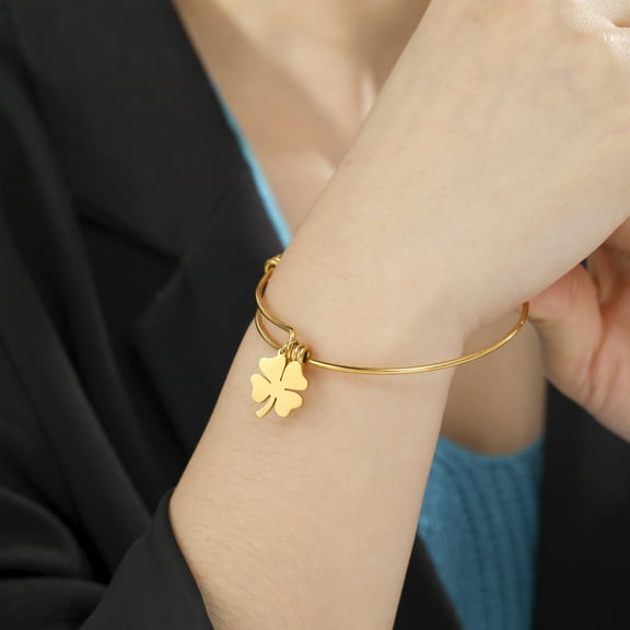 Lucky Four-Leaf Clover Bracelet For Ladies 14K Yellow Gold Adjustable Bracelet Bangles Bless Jewelry Mother's Day Gift