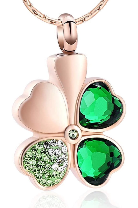 Lucky Four-Leaf Clover Cremation Jewelry Memorial Urn Necklace for Ashes Stainless Steel Keepsake