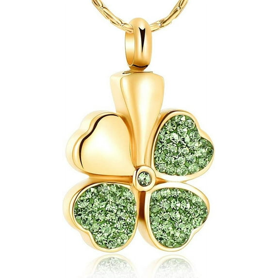 Lucky Four-Leaf Clover Cremation Jewelry Memorial Urn Necklace for Ashes Stainless Steel Keepsake