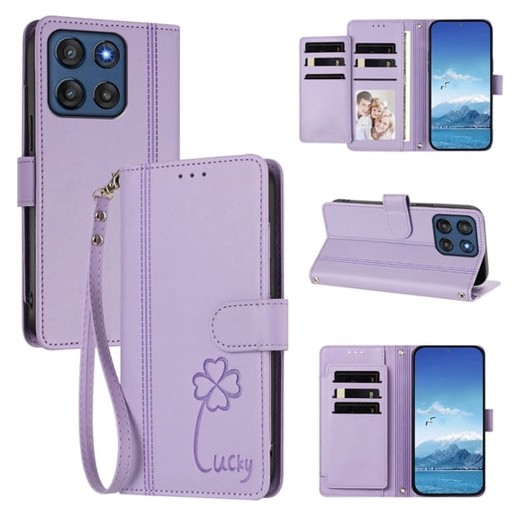 Lucky Four Leaf Clover Embossed PU Leather Wallet Case for Motorola Moto G Stylus 5G 2025/2026, 9 Card Slots 1 Cash Pocket Dual Magnetic Flip Kickstand Shockproof Phone Cover