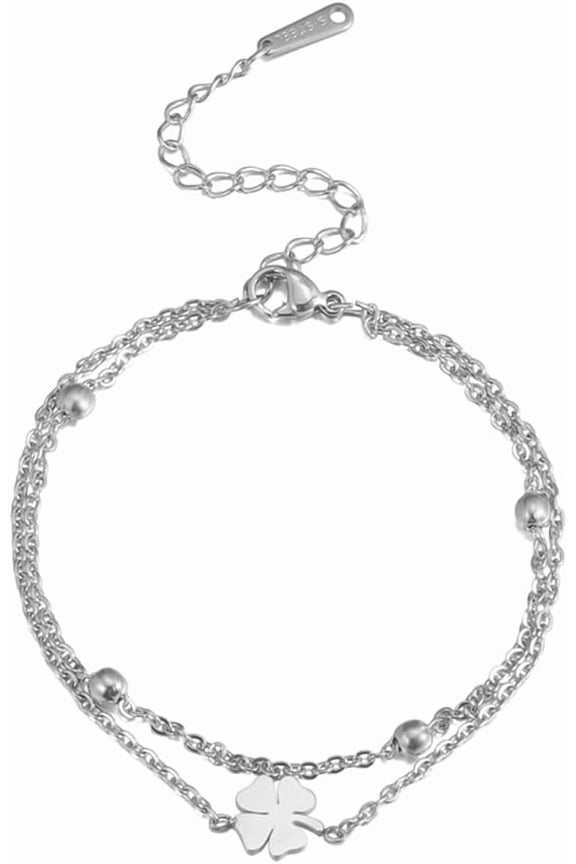 Lucky Four Leaf Clover Layered Bracelet Cute Simple Personalized Good Luck Charm Shamrock Bangle Irish Jewelry Gift Women Girlfriend