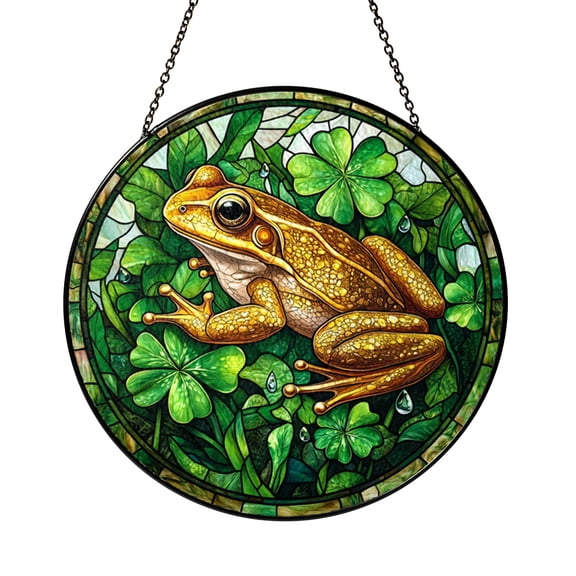 Lucky Frog Faux Stained Glass Suncatcher Window Hanging, Tropical Garden Nature Home Decor Gift