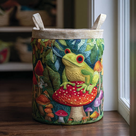 Lucky Frog Quilted Laundry Basket