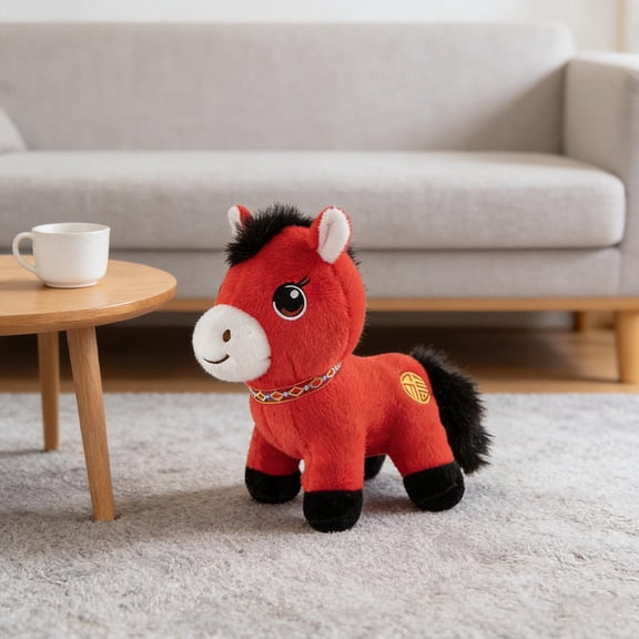 Lucky Fu Character Red Plush Horse, Soft Animated Electric Stuffed Animal – Walking Pony, Ideal Chinese New Year & Christmas Gifts for Kids & Toddlers, Home Decor