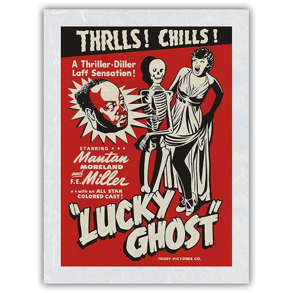 Lucky Ghost - Starring Mantan Moreland F.E Miller - Vintage Film Movie Poster c.1942 - Japanese Unryu Rice Paper Art Print (Unframed) 12 x 16 in