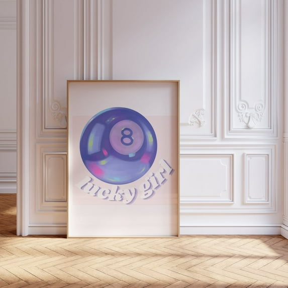 Lucky Girl 8 Ball Print, Indie Y2K Room Decor Home Decor #596, Unframed Poster Size 12x18