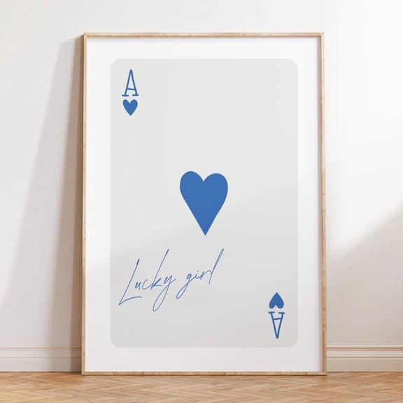 Lucky Girl Ace Card Blue Preppy Dorm Room Artwork, Unframed Paper Poster 8x10in