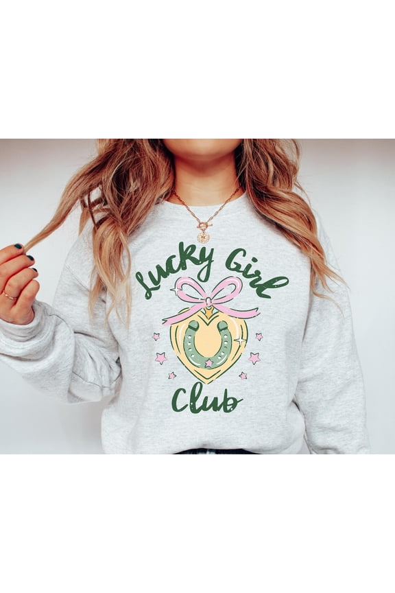 Lucky Girl Club St. Patricks Day Sweatshirt, St Patrick's Sweater for women, St Patricks Day Crewneck with Bow, Cute Saint Patricks Tops SWEATSHIRT All Size S-5XL