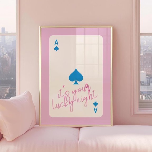 Lucky Girl Playing Card Print, Chic Apartment Decor, Aesthetic Bedroom Decor Poster, Ace Of Spades, Wall Art, Modern Wall Decor, 24x36 UNFRAMED