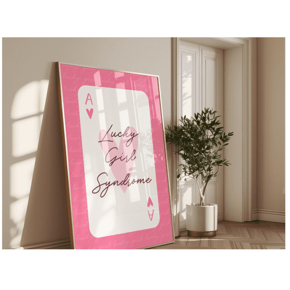 Lucky Girl Syndrome Print Cute Motivational Wall Art Pink Decor For Manifestation Positive Vibes Wall Art Modern Wall Decor